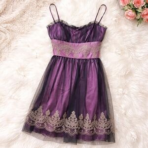 Fiesta Purple Embroidered Dress Large – Elegant Lace Overlay Party Dress